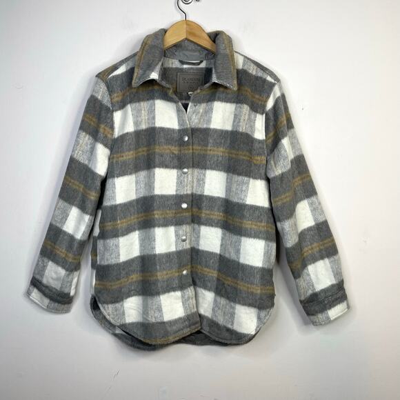 BlankNyc Cozy Gray Plaid Brushed Fleece Lined Shacket Shirt Jacket womens M new - Picture 1 of 13
